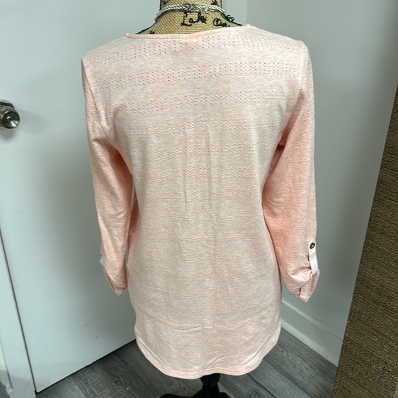 Anthropologie Akemi + Kin Drop Tail Peach Pointelle Tunic with 3/4 Tab Sleeves - Picture 5 of 6